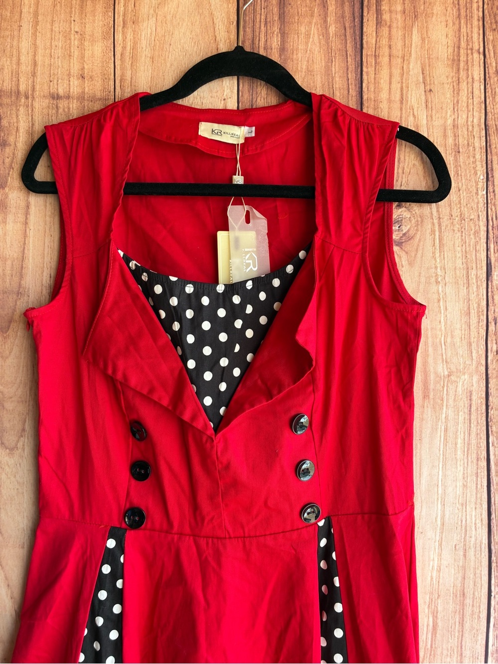 NWT KILLREAL Polka Dot Retro Vintage Style Cocktail Party Swing Dress Size L - Picture 7 of 13